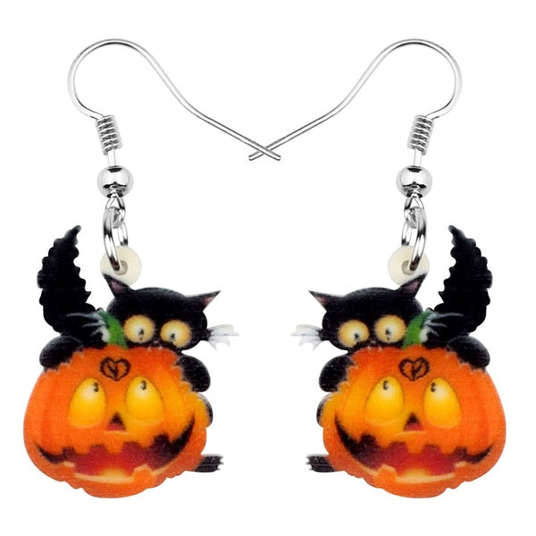 Acrylic Halloween Anime Black Cat Kitten Pumpkin Earring Drop Dangle Festival Jewelry For Girls Women Teens Charms Gift Accessory
