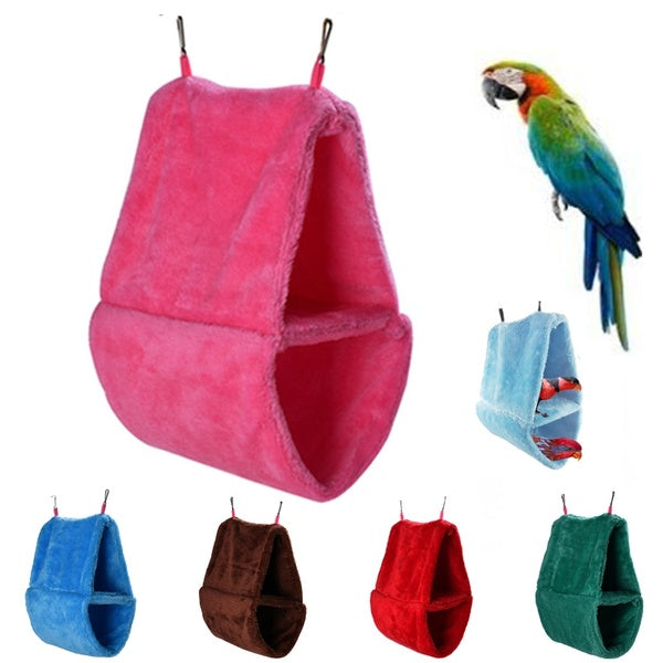 Double Layer Birds Hammock Tent Parrot House Bed Warm Coral Fleece Nest Hanging Bed House Bird Cages Nest Winter Bird Supplies