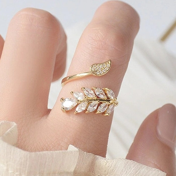 Anneaux ouverts pour les femmes Or Lab Diamant Feuille Anneaux De Mariée De Mariage Partie Réglable Anneau Bijoux