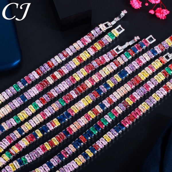 CANDICE Summer New Design Pave Multicolor Cubic Zirconia Stone Yellow Gold Plated Simple Boho Long Choker Necklace for Women Bohemian Jewelry