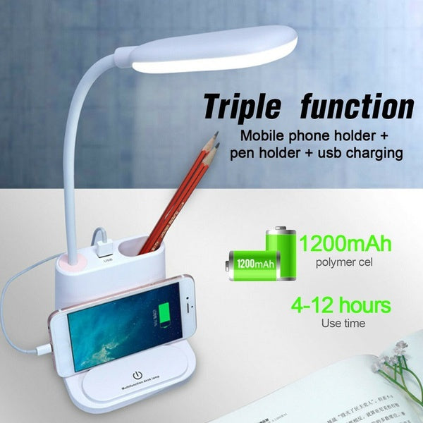 4 In 1LED Desk Lamp Table Touch Control USB Rechargeable with 360° Flexible Metal Hose