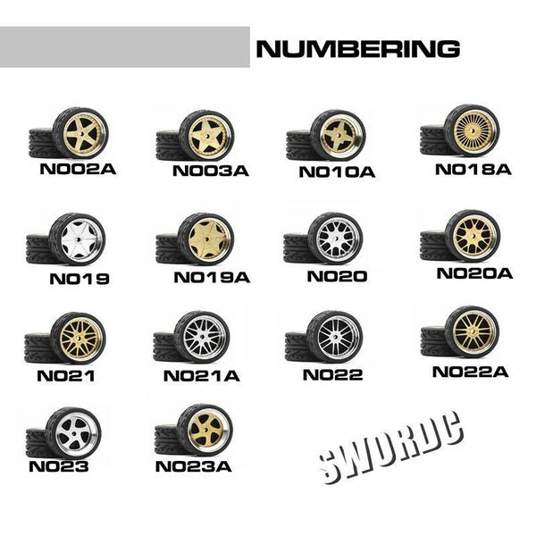 1-64 Modified Wheel Rubber Tyred Wheel Universal Model Assembly Modified Full Alloy Car Accessories Matron Inn