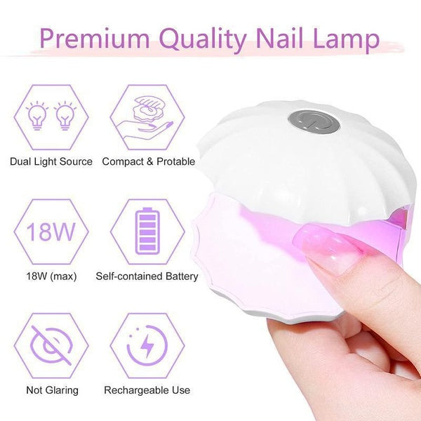 18W Mini Nail LED Lamp, Portable USB Quickly Nail Dryer Small UV LED Light for Nails, Shell Shaped LED Lamp for Gel Nails, for Travel Manicure Home