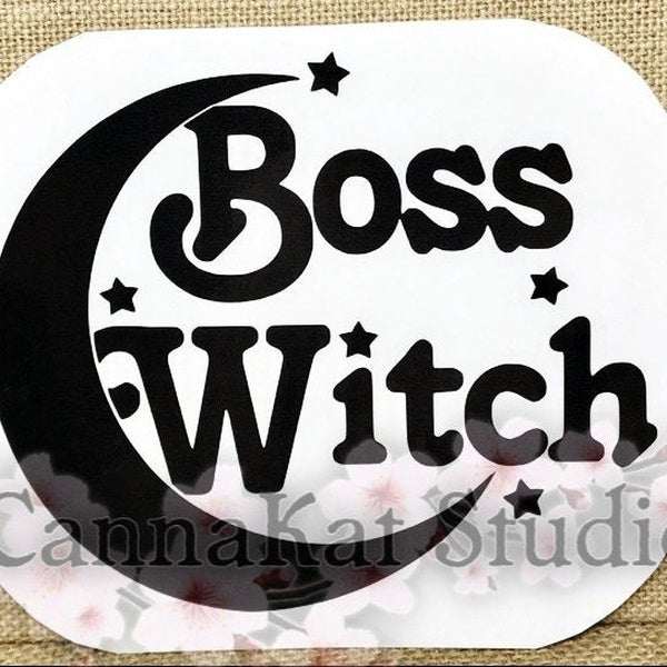 Set of 2 Boss Witch Decal Sticker Witchy Pagan Spiritual Moon Stars Vinyl Decal Sticker