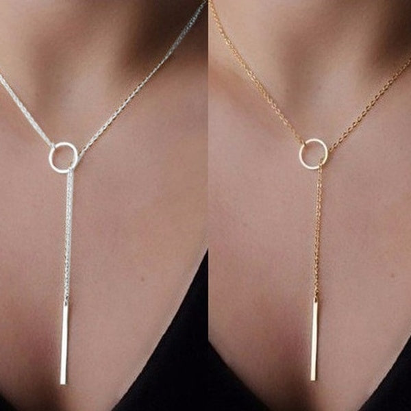 Women Evening Silver Gold Chain Statement Charm Choker Pendant Long Necklace Collier Halskette