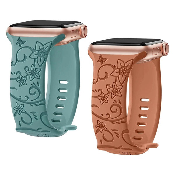Floral Engraved Strap for Smart Watch Ultra 2-Ultra 49mm 45mm 41mm 40mm 44mm 38mm 42mm Women Smartwatch Silicone Band for Apple Watch Series 9 8 7 6