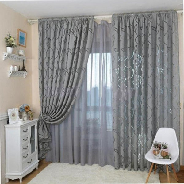 100*200cm Bubble Leaf Pattern Sheer Window Screen Curtain Textile Flowers Pattern Through The Rod Style for Bedroom Living Room