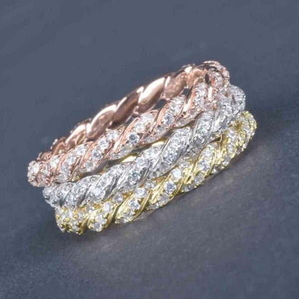 Trendy Twisted 925 Sterling Silver Stackable Diamond Rings for Women Fashion Accessories Matron Inn
