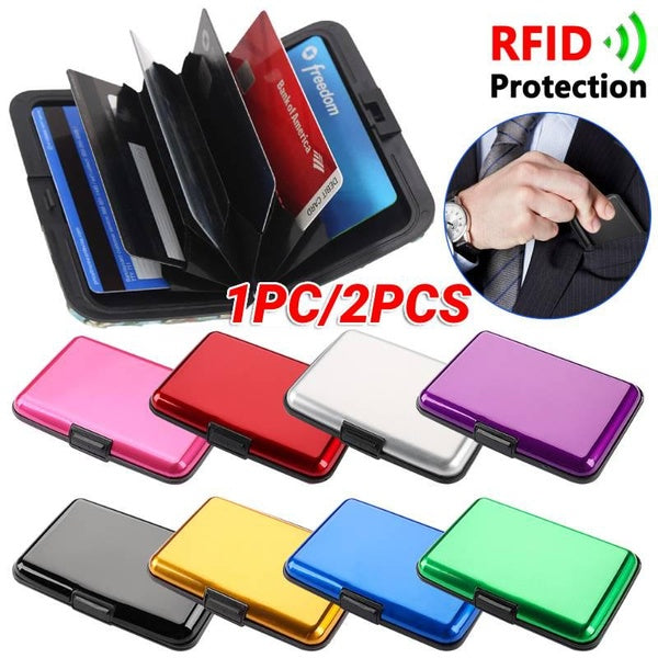1 pc-2 pièces Mini RFID portefeuille porte-carte de crédit porte-monnaie en aluminium 6 fentes bloquant étui rigide étui pour carte de visite Anti-RF