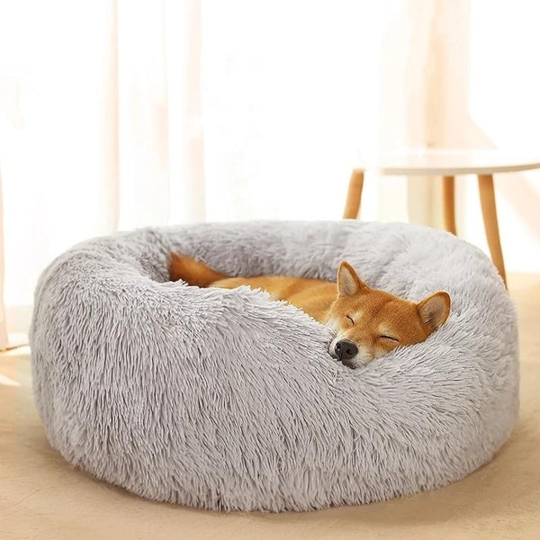 Round Dog Bed Cat Pet Bed Super Soft Long Plush Winter Warm Puppy House Fluffy Pet Sleeping Basket Cushion Dog Supplies