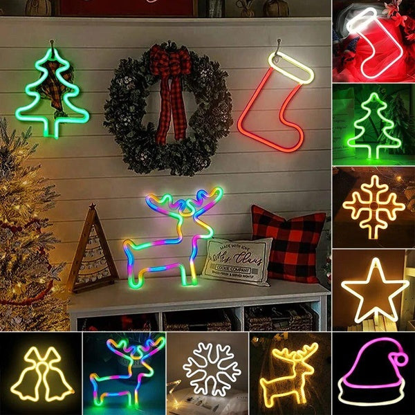 USB-Battery LED Neon Light Sign Festival Santa Claus Ins Wall Decor For Home Store Mall Bar Xmas Party Light Children Christmas Gift Ornaments Holida