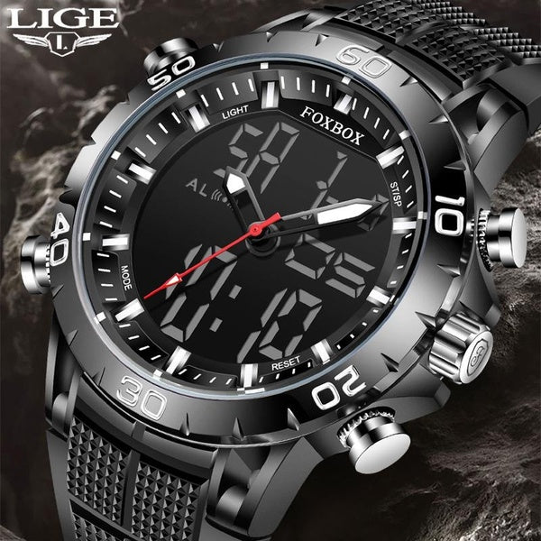 LIGE FOXBOX Hommes Sports Électronique Analogique Montre Numérique Multi Fonctionnelle Double Affichage Extérieur Étanche Hommes Montre Grand Écran