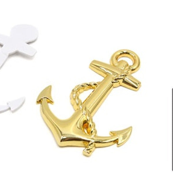 Gold Tone Metal Boat Anchor Shape Car Auto Decor Sticker Adhesive Decal