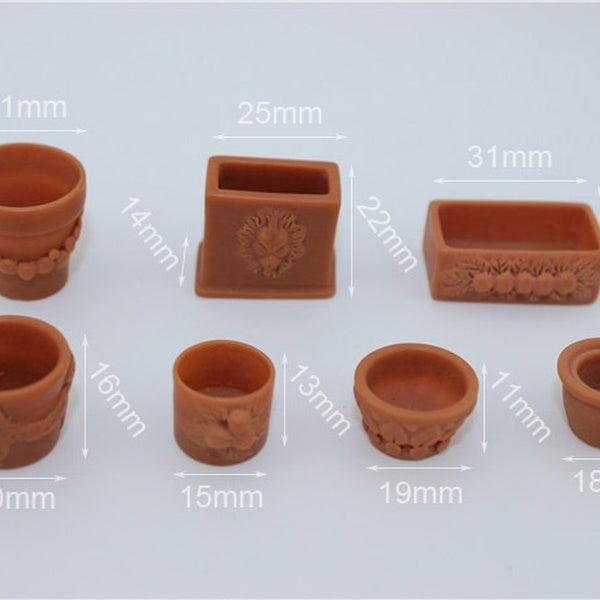 Set of 7 Assorted Flower Pots 1:12 Dolls House Miniature Fairy Garden Accessories Decor