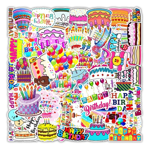 10-50pcs Enjoy Cartoon Happy Birthday Party Cake Candles Stickers for Laotop Waterproof Stickers Luggage Laptop Stickers Car Gifts