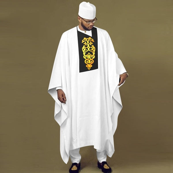 African Traditional Agbada Set for Men 4 Pieces Agbada+Shirt+Pants+Hat