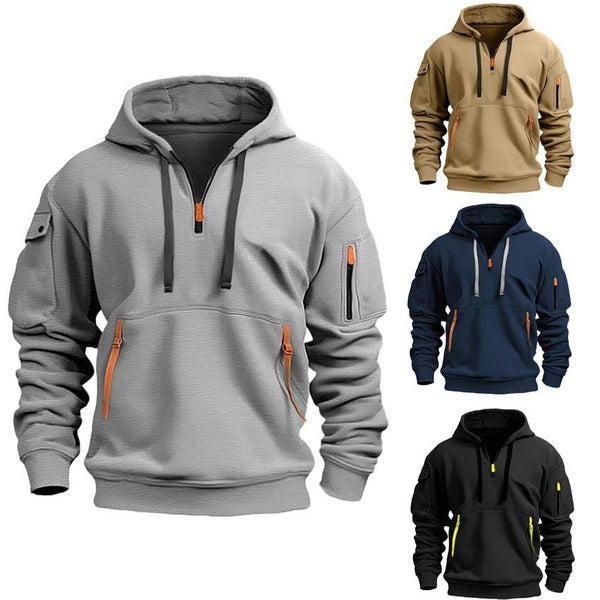 Spring and Autumn Men's Hoodie Zipper Multi Pocket Pullover Men's Sports and Casual Coat