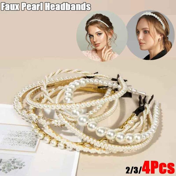 4-3-2pcs Fashion Faux Pearl Hairbands Hairwear for Women Girls Rhinestone Sweet Hair Hoops Headband Headdress Party Wedding Trendy Hair Accessories