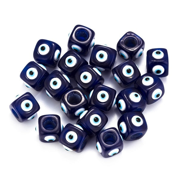 10pcs 14MM Resin Blue Eye Beads Lucky Turkish Evil Eye Cube Beads for Diy Bracelet Earrings Making Jewelry Accessories Matron Inn