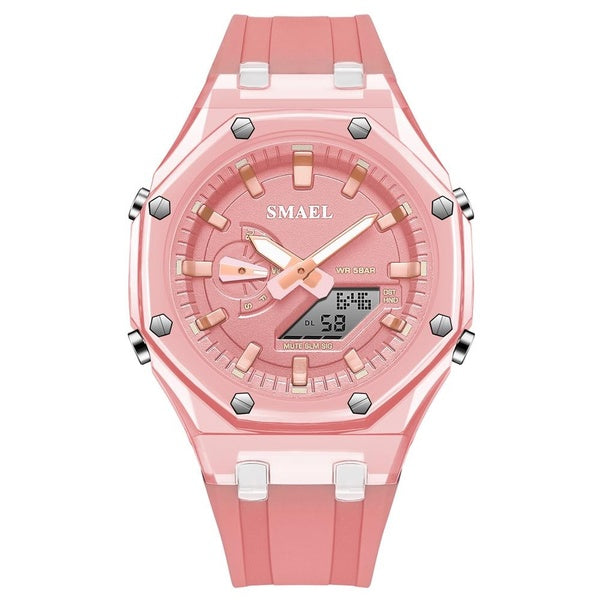 SMAEL Student Girl Sports Watch Women's Fashion Casual Silicone Strap Back Light Female Youth Digital Wristwatches Color Dial Waterproof