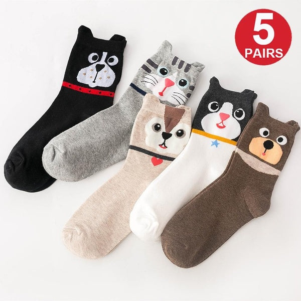5 Pairs Cute Cartoon Women Cotton Socks Set