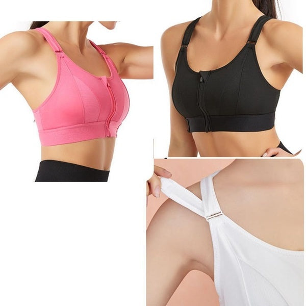 Mode femmes réglable avant fermeture éclair sport soutien-gorge antichoc pas d'anneau en acier sport gilet croix-beauté dos Yoga soutiens-gorge