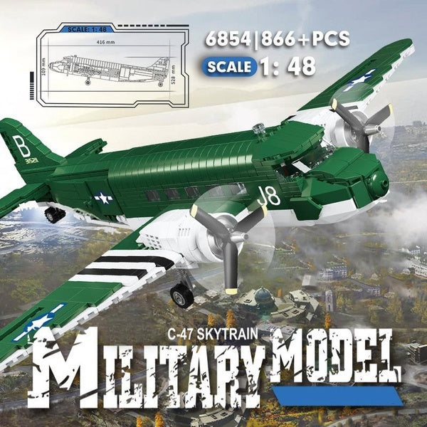 WW2 Military Classic Model US C-47 Transport Aircraft Collection Model Building Blocks Bricks Toys Gifts