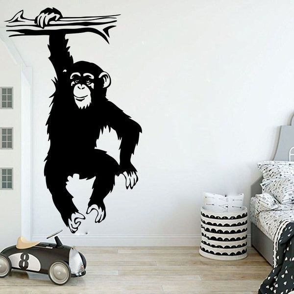 Large Funny Monkey Tree Wall Decal for Nursery Kids Room Cartoon Jungle Forest Animal Branch Vinyl Wall Sticker Bedroom