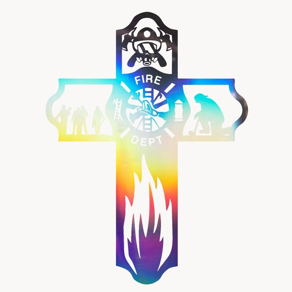 2PCS Set 18cm Firefighter Cross Cross Laser Colorful Vinyl Decal Sticker Car Bumper Sticker Car Stickers