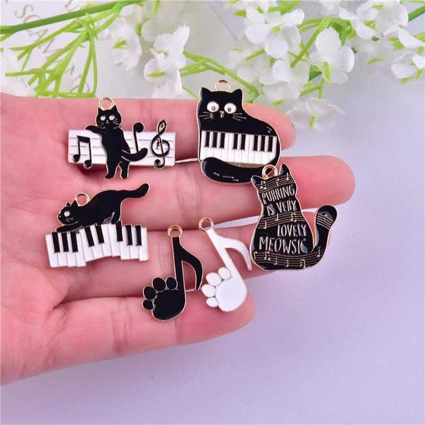 18Pcs-lot Cute Cartoon Musical Note Cat Piano Enamel Metal Pendant Charms for Women DIY Earrings Handmade Jewelry