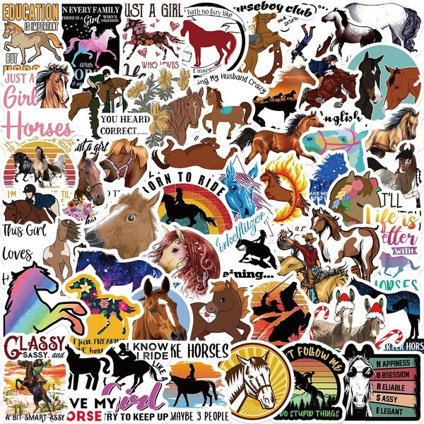 25-50 Pcs Cartoon Equestrian Sport Western Cowboy Riding Animal Horse Graffiti Stickers DIY Decoration Laptop Phone Water Cup Guitar Skateboard Kids