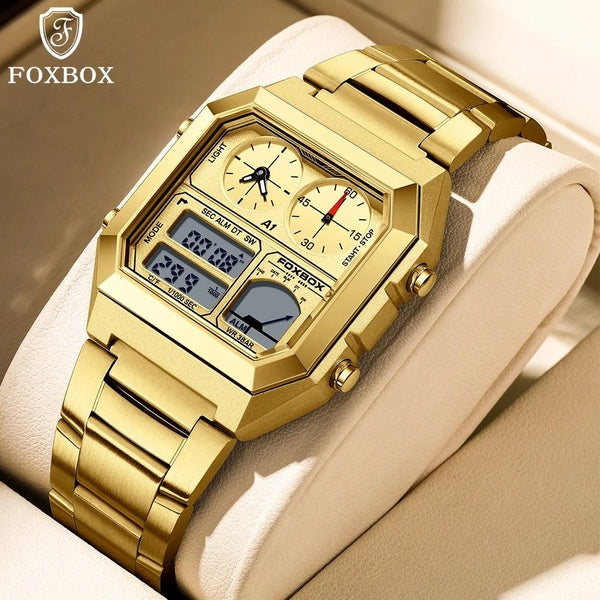 FOXBOX 2024 montre pour hommes haut de gamme de luxe double affichage montre à Quartz hommes d'affaires étanche chronographe montre Reloj Hombre