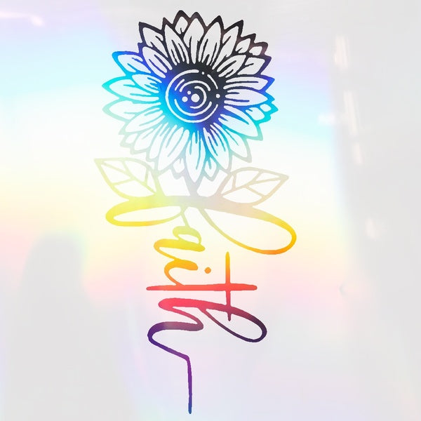 2PCS 18cm Sunflower Faith Laser Colorful Silver Vinyl Car Stickers Decal Decor Home Decoration Car Sticker