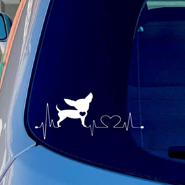 Chihuahua Heartbeat Funny Vinyl Sticker Decal for Car Truck Window Bumper White