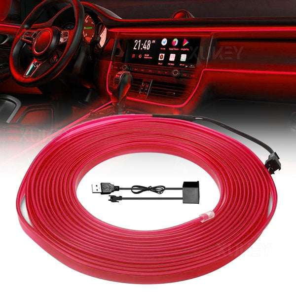 ROUGE USB Voiture Intérieur Led Décoratif Néon Chaîne Bande DIY Flexible Ambiance Lumière Atmosphère Center Console Dash Tube Décor Lampe 5 m
