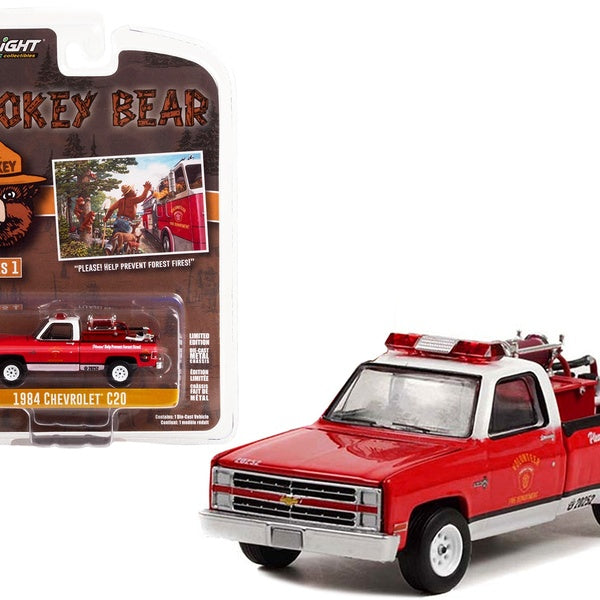 1984 Chevrolet C20 Pickup Truck with Fire Equipment Hose and Tank "Please! Help Prevent Forest Fires!" "Smokey Bear" Series 1 1-64 Diecast Model Car