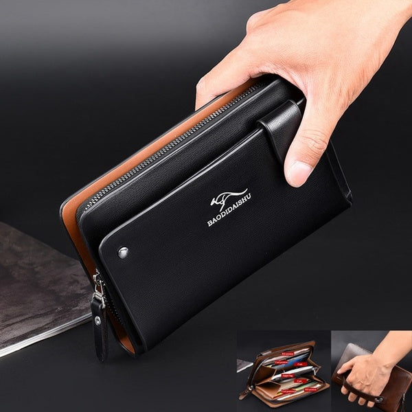 New Fashion Men's PU Leather Clutch Wallet Business Handbag Long Zipper Wallet Multifunctional Bank-ID Card Holder Wallet Large Capacity Clutch Bag