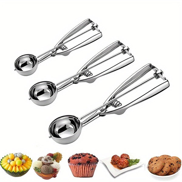1PC Ice Cream Scoop Stainless Steel Ice Cream Spoon Watermelon Baller Scoop Fruit Dessert Spoon Ice Cream Ball Maker Kitchen Tools(S-M-L)
