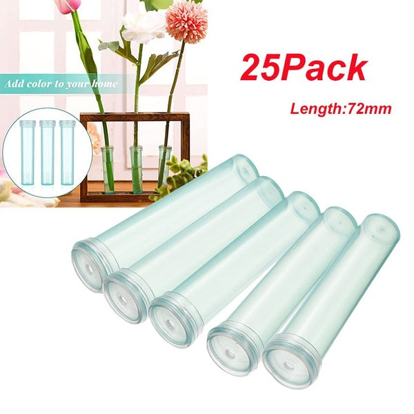 Floral Water Tubes with Cap 0.6" ID x 2.8" Plastic Bottle for Plants Flower Arrangement, Green Pack of 25