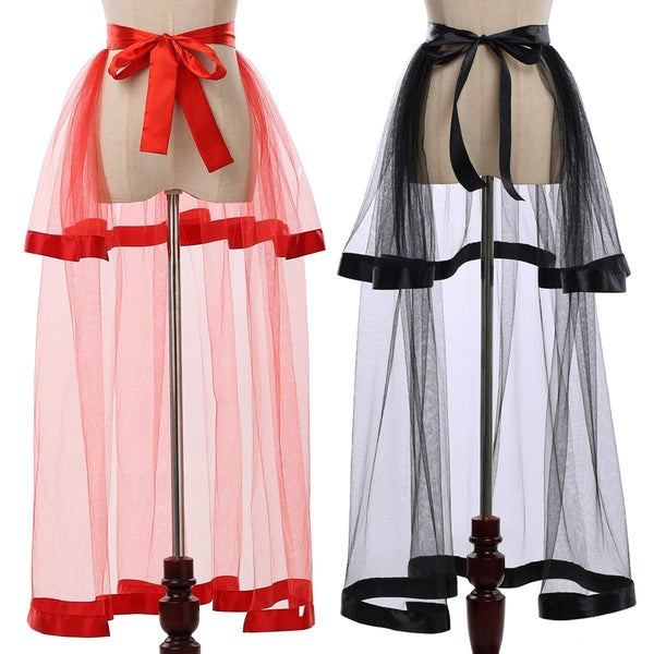 BLESSUME Women Gothic Punk Tulle Bustle Skirt Ruffle Tie-on Double Layer Skirts