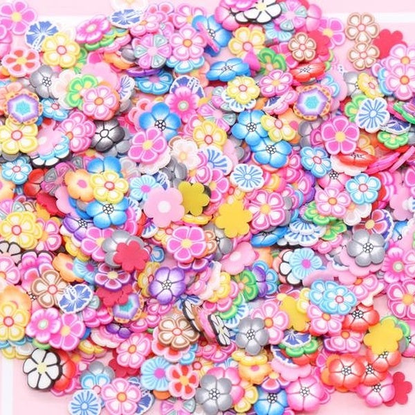 20gram bulk Mixed Flowers Polymer Clay Slices, Fimo Flower Floral Slices, Floral Slices for Slime and Nail Art