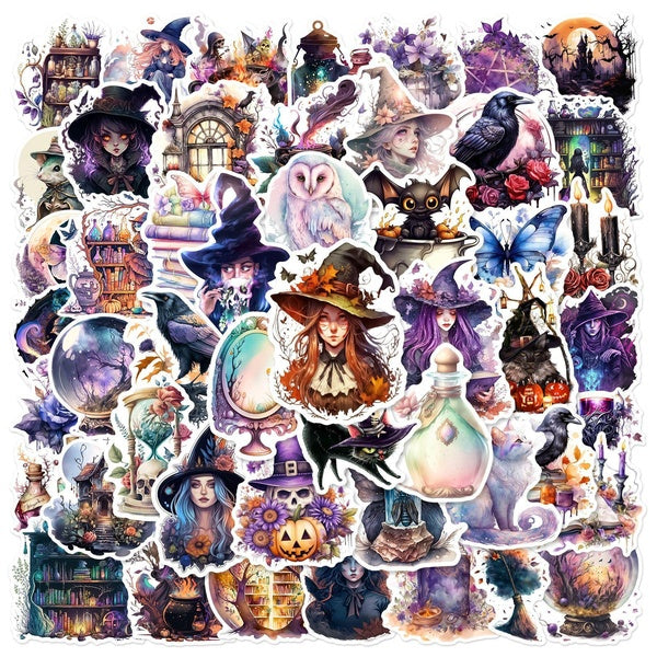 10-50Pcs Gothic Witch Stickers Sorceress Horror Goth Witchcraft Graffiti Stickers for DIY Luggage Laptop Skateboard Motorcycle Bicycle Stickers