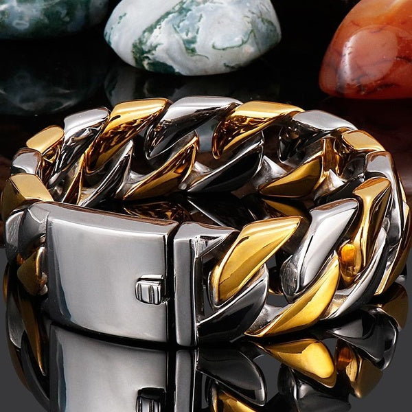 Polished Stainless Steel Hand Accessories 20MM Wide Curb Chain Men's Wrist Bracelet Luxury Never Fade Gold Plated Mens Jewellery Boy