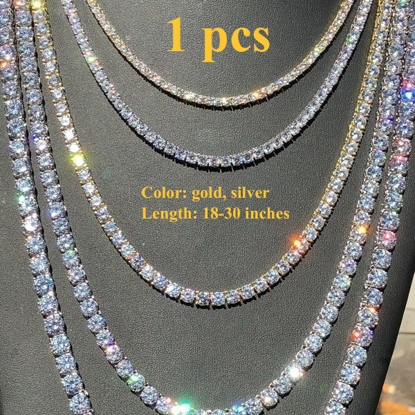 Luxurious Necklace Mens and Women Gold Color Square Chain Icy Zircon Hip Hop Choker Silver Plated Chain Necklace Bling Jewelry