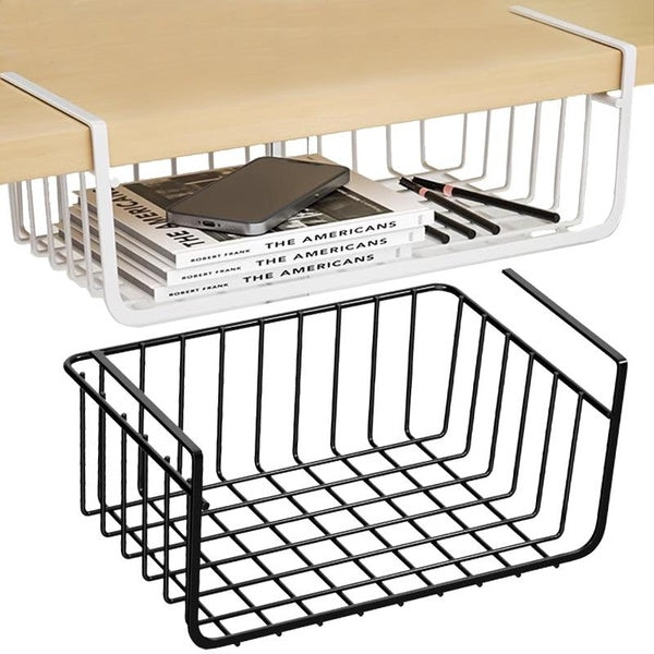 1-2PCS Hanging Storage Basket, Under Shelf Metal Hanging Storage Basket, Slide-in Basket Organizer for Kitchen Pantry, Office, Bedroom, Bookshelves,