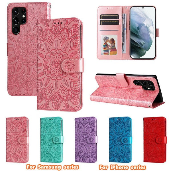 Étui de téléphone de tournesol de mode pour Samsung Galaxy S23 S22 S21 Ultra-S21 S20FE-A14 A13 A52 A33 A53 A73 A54 A34 étui à fente pour carte portef