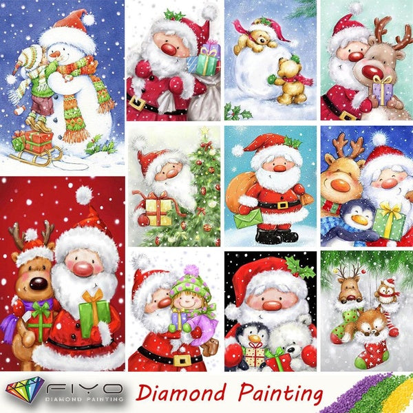 FIYO Christmas DIY 5D Diamond Painting Full Drill with Number Kits Home and Kitchen Fashion Mosaic Diamond Painting Canvas Wall Decoration Gift Craft