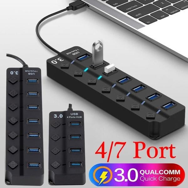 4-7 ports USB 2.0-3.0 Hub distributeur'séparateur haute vitesse 5 Gbps avec interrupteur marche-arrêt LED indépendant Hub de charge USB2.0-3.0