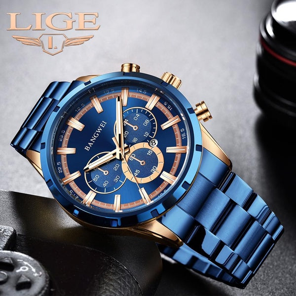 2024 Nouveaux hommes Montre LIGE Marque Montres de sport pour hommes Horloges à quartz Homme Casual Acier inoxydable Montre-bracelet étanche Relogio