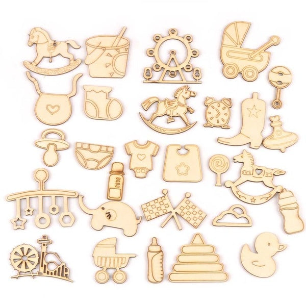 10pcs 46x50mm Mixed Baby Pattern Wood Accessories DIY Crafts For Handmade Scrapbook Home Decoration Wooden Ornaments MT1977